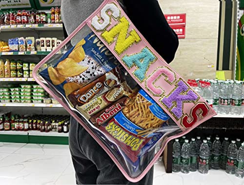 Image of HAIBOLAN Monogram Clear Stadium Purse Bag Chenille Letter Travel Patch Pouch Snack Makeup Wristlet