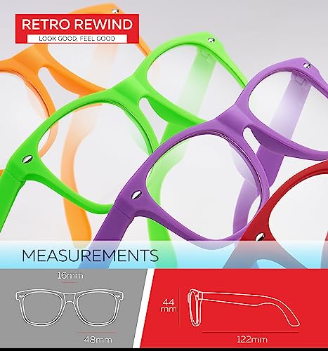 Image of Retro Rewind Kids Nerd Costume Clear Lens Non-Prescription Fake Glasses for Children Age 3-10 | Fun Colors, Rubberized Frame, UV Protection Shatterproof Lens, Square Kids Toddler Shades for Beach, Travel, Everyday