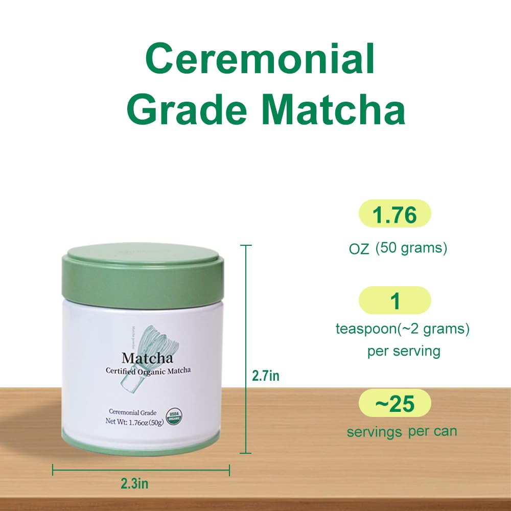 MatchAdmire Ceremonial Grade Zero-Burden Matcha Powder, Premium First Harvest USDA Certified Organic Green Tea Powder, Rich Flavor,100% Vegan with No Fillers,Radiation-Free Matcha(1.76oz/50g) - Image 2