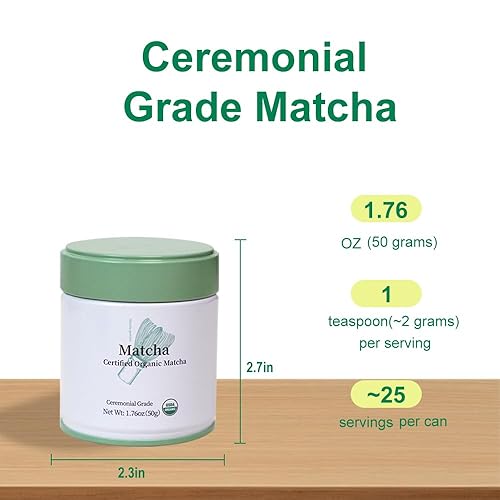 Miniatura 2 de MatchAdmire Polvo de matcha de grado ceremonial cero carga, polvo de té verde orgánico certificado por USDA de primera cosecha, rico sabor, 100%