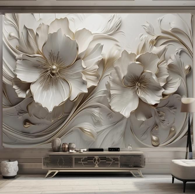 Papier peint fleurs 3D photo mural de luxe pour salon chic 300cm - 3