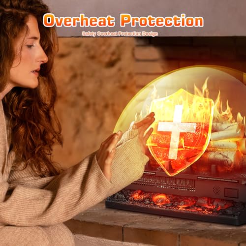 Xbeauty Electric Fireplace Log Set with 8H Timer & Sound Effects, 21-inch Freestanding Heater, Remote Control, 3 Sound Modes, 5 Flame Speed & Brightness, 750W/1500W Dual Heating - Image 6