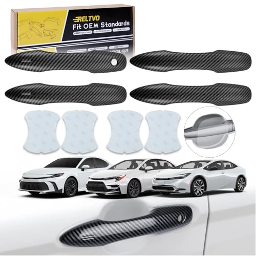 Reltvo Snap-on Carbon Fiber Door Handle Cover Protector Kit for 2018 2019 2020 2021 2022 2023 2024 2025 2026 Toyota Camry 2019-2026 Corolla 2016-2026 Prius 2019-2022 Avalon 2020-2024 Venza