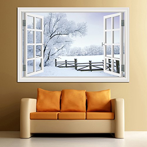 3D Window View Wall Sticker Winter Snow Landscape Wallpaper Home Decor Vinyl Decal 32"X48" #TOP1