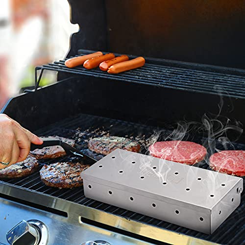 Juemingzi Smoker Box For Bbq Grill Wood Chips - 25% Thicker Stainless Steel Won't Warp - Barbecue Meat Smoker For Charcoal And Gas Grills | Smoker Grill Tool #TOP4
