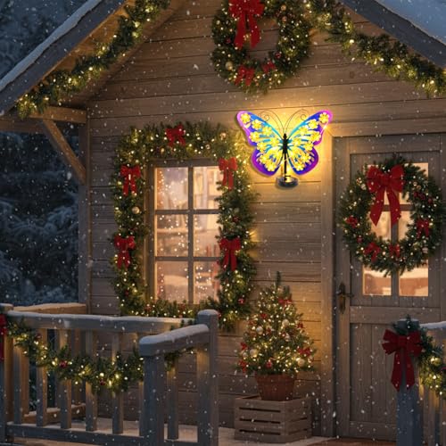 Solar Lights Outdoor Metal Butterfly Wall Decor with 30 Led-13.5" Outdoor Fence Wall Art Decor, Gifts for Women Mom Grandma Birthday,Hanging Decoration for Garden Patio Porch Yard,Xmas gifts for women by JJALIGHTS - Image 8