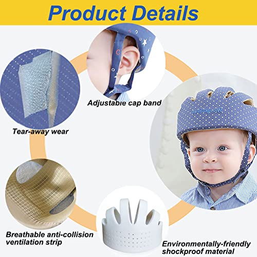 Baby Adjustable Helmet, Kid Soft Cushion Harnesses Cap, Toddler Infant Hat When Learning to Crawl Walk Play (Dot Blue)