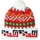 TINKUY Peru Geometric Pom Pom Beanie, Authentic Peruvian Alpaca Woolen Bobble Hats for Men and Women, Unisex, One Size, White