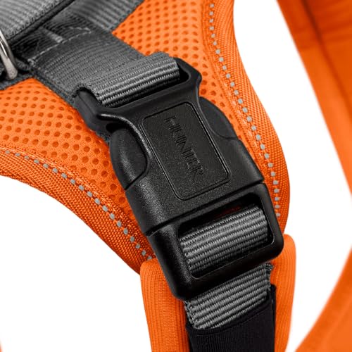 Hunter Hundegeschirr Maldon UP, Farbe: orange/grau, weich gepolstert & komfortabel, stark reflektierend durch 3M Scotchlite, 4-Fach verstellbar, mit gepolstertem Griff (ab S-M), Größe: M