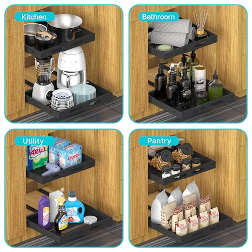 Expandable Pull Out Cabinet Organizer - 17" Deep, Adhesive No Drill, Expandable Drawer For Kitchen, Pantry, Bathroom by STORKING - Used condition - Image 5