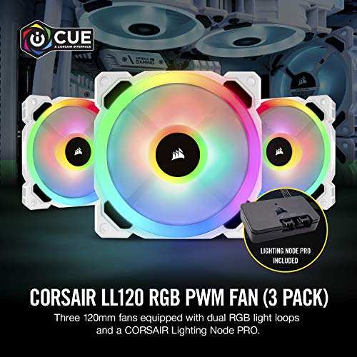 Corsair LL Series LL120 RGB - Set di 3 ventole con LED RGB da 120 mm, con Lighting Node PRO, colore bianco