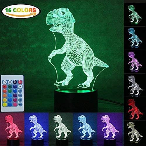 3D Illusion Light, RFWIN Dinosaur Night Light LED Lamp 16 Colors Optical Lights with Touch Switch & Remote Control, Toy Light for for Kids Children Boys Toddlers Home Bedroom Party