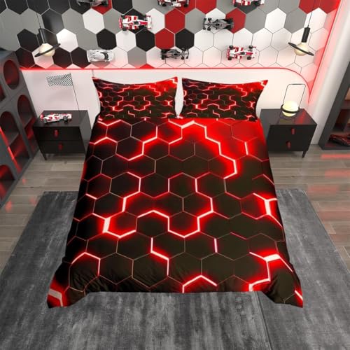 Housse de couette lit simple motif géométrique abstrait 3D patchwork en nid d'abeille
