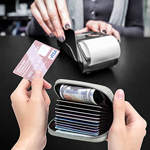 Genuine Leather RFID Blocking Credit Card Wallet, Zipper Card Cases Holder for Men Women, KeyChain Wallet, green4