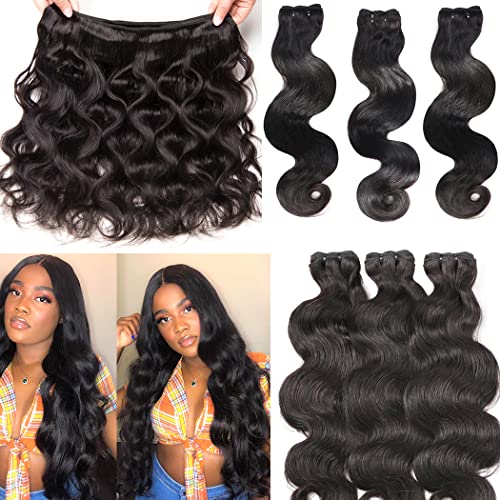 Body Wave Bundles �l�� 3�� 100%������ �o�[�W�� 12A �u���W���A���{�f�B�J�[�� �w�A�G�N�X�e���V���� �X�[�p�[�_�u���E�B�[�u�o���h�� �i�`�������u���b�N�J���[(22 22 55.9 cm)