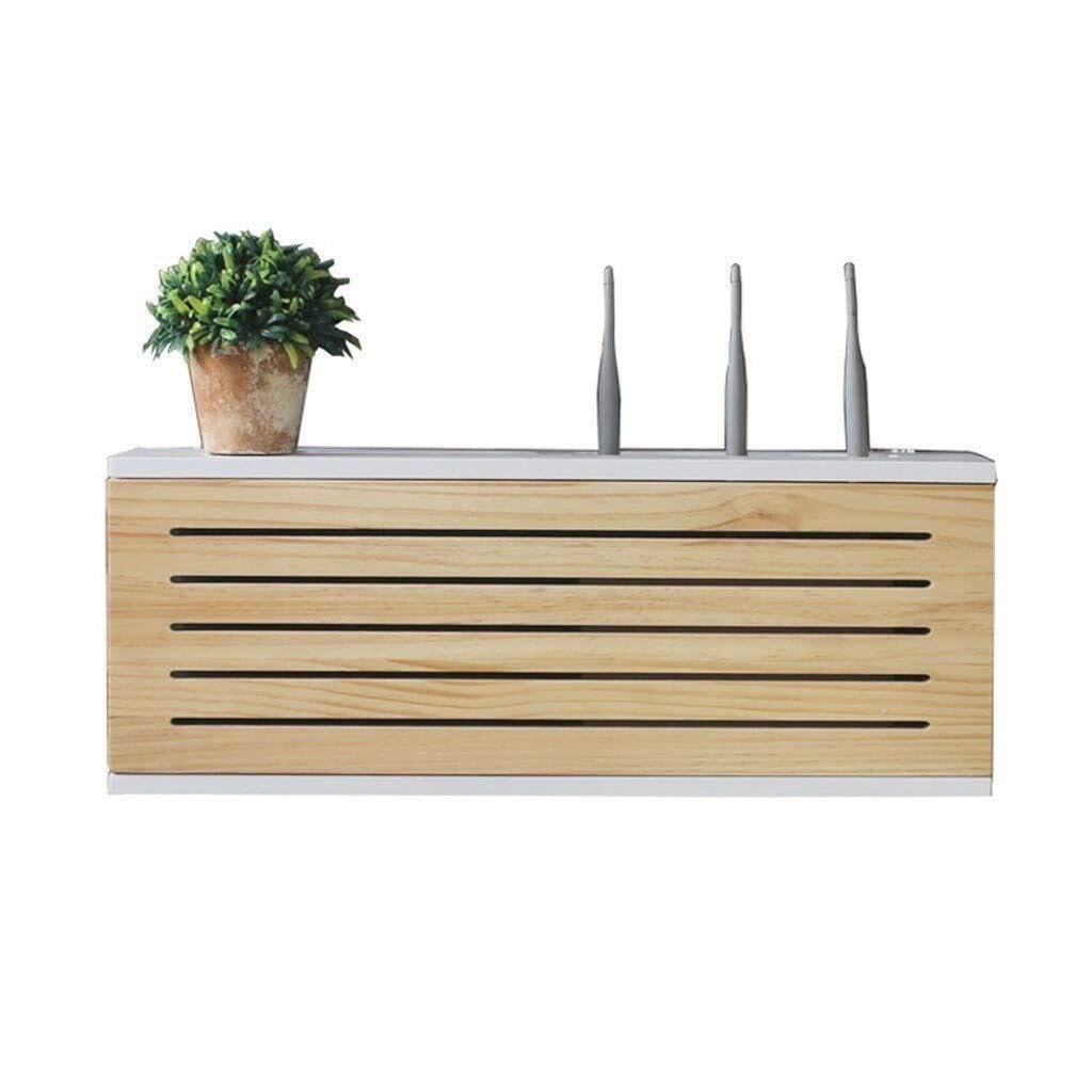 Wall Mounted Wooden WiFi Router Box, No Drill Router Storage Cabinet for Set Top Box, Cable Management Organiser, Socket Cable Hider Shelf, Tidy WiFi Router Holder for Home Office(Länge 65cm/25.6in)