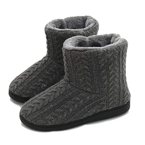 AONEGOLD Hausschuhe Damen Herren Hausstiefel Warm rutschfest Winter Hüttenschuhe Plüsch Pantoffeln Stiefel Outdoor/Indoor(Grau,43-44 EU) Cover