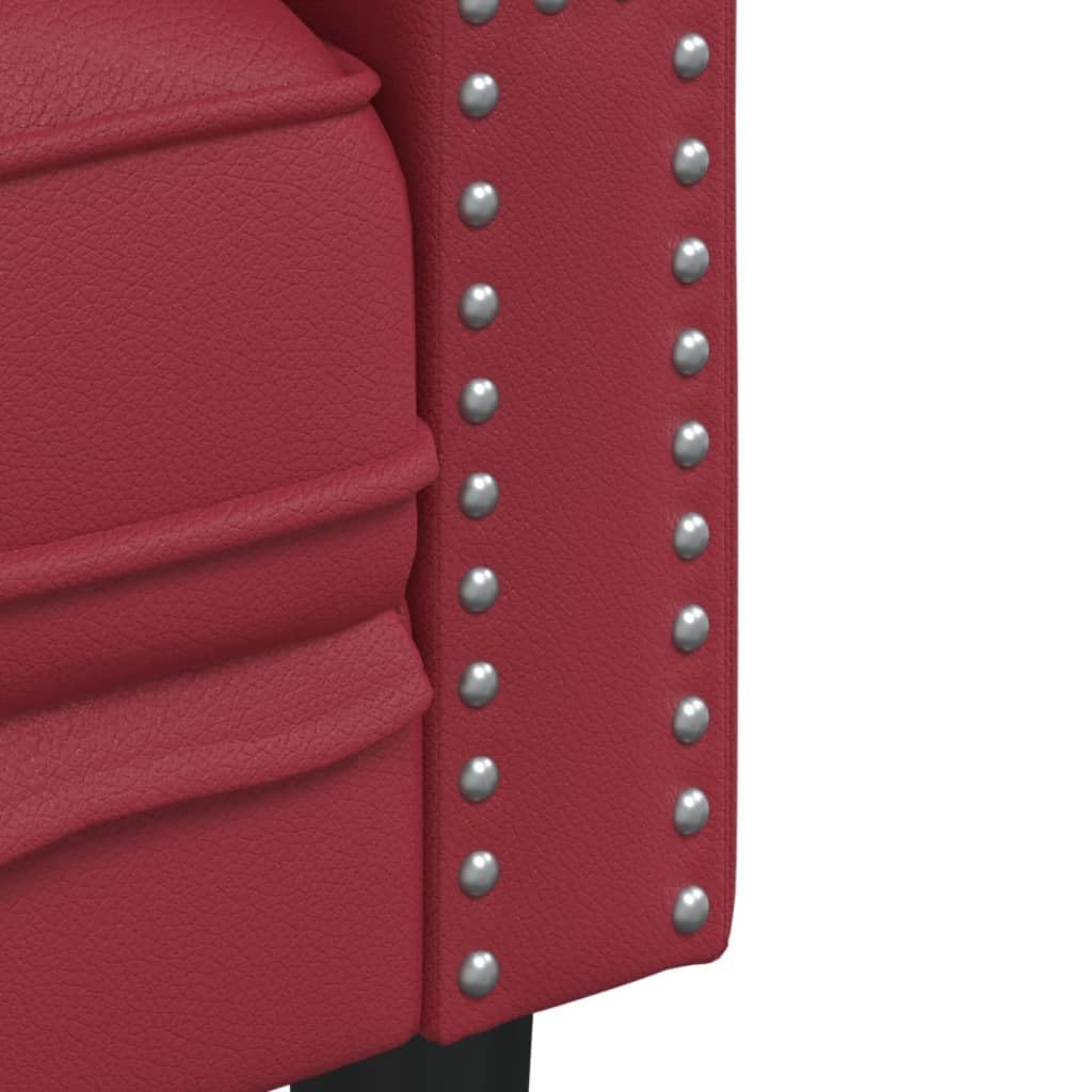 Set di tre divani Chesterfield rossi in similpelle con stile classico e sedute confortevoli per soggiorno salotto o ufficio ideale per relax, chiacchiere e letture in casa