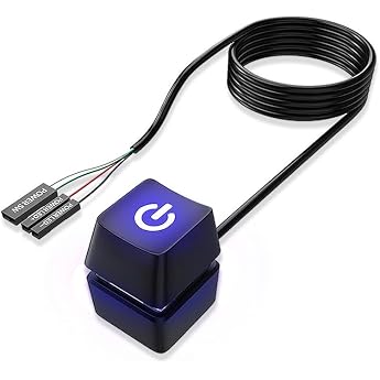 Power Button PC Power Switch Desktop PC Case Power Button Mechanical Blue Axis RGB Light 7 Colors, 2 Meter Extension Cable Desktop Case Handmade Power Button Suitable for Replacing Power Buttons
