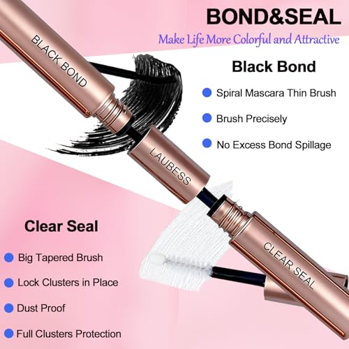 Image of Lash Bond and Seal Lash Glue Waterproof LAUBESS 2-IN-1 Cluster Lash Glue for Eyelash Clusters 72H 10ml (Black /Clear)