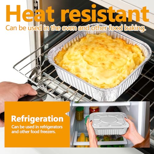 Image of 8x8 Thickened Aluminum Foil Pans, 20Pack Disposable Aluminum Pans with Lids for Roasting, Baking, Cooking, Food Prep, Chafing, Steam Table, Oven, Cake, and Party Catering.