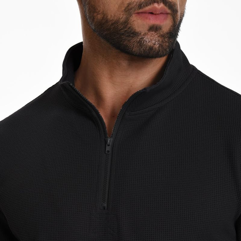 H HYFOL Mens Sweatshirt Waffle American Flag USA Patriotic Graphic Quarter Zip Stand Collar Casual Pullover - Image 2