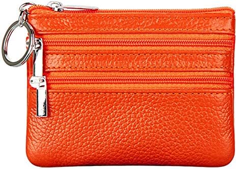 Women's Genuine Leather Coin Purse Mini Pouch Change Wallet with Keychain ,Black