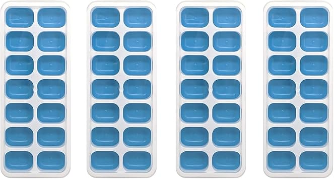 Ice Cube Tray, Ice Trays 4 Pack; Small Silicone Ice Cube Tray for Freezer; 14 Cubes each, 56 Ice Cubes; Easy Ice Release; Stackable; Flexible; Clean Easy; Rectangle Ice Cube Trays
