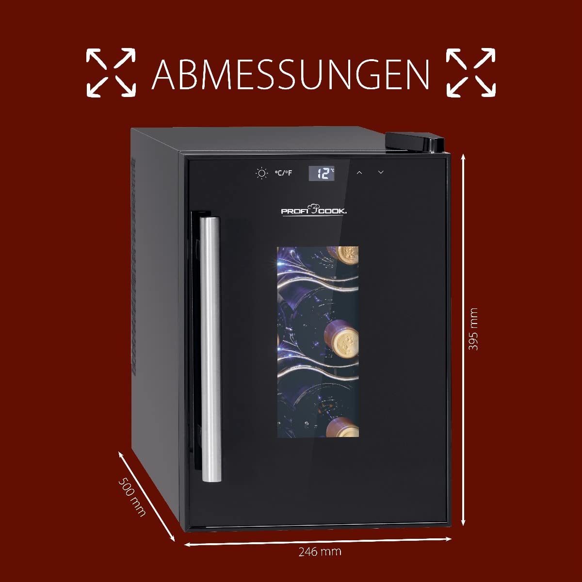 ProfiCook Weinkühlschrank 6 Flaschen 17L LED-Beleuchtung 11-18°C PC-WK 1230