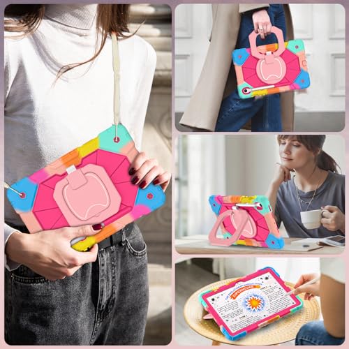 Image of WESOROL Case for Samsung Galaxy Tab S10 Lite /S10 FE /S9 FE 10.9 Inch Galaxy Tab S9 11 Inch,Shockproof Cover for Samsung S9 FE Tablet Case with Screen Protector Rotate Stand Pen Holder,Colorful Pink