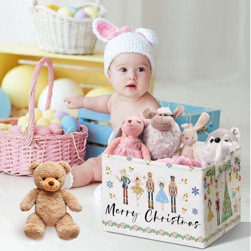 Image of Christmas Storage Basket with Handles, Nursery Organization, Waterproof Toy Box for Boys and Girls Room, Decor Rectangular Fabric Box for Clothes, Christmas Gifts Storage Box, Christmas Party Decor