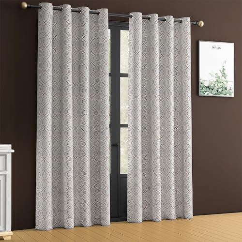 Image of Yellow Weaves 2 Pcs Jacquard Oval Eyelet Long Door Curtain - Perfect for Home, Office, Bedroom, Living Room & Balcony - 7 Feet (Brown)