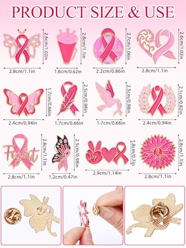 Image of JUNEBRUSHS 28pcs Breast Cancer Awareness Enamel Pins Pink Ribbon Butterfly Lapel Pins for Breast Cancer Awareness Party Survivor Charity Event Favors Women Girls Clothes Decor Accessories