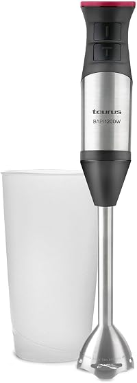 Taurus Bapi 1200 Inox, Batidora De Mano, 1200 W, Bate Y Pica Hielo, Cable Largo 110Cm, 20 Velocidades Ajustables, Agarre ErgonóMico, Turbo Rotation System, Libre De Bpa, Incluye Vaso Medidor