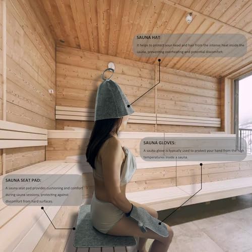 NUIBY 2 Sets of Sauna Hats, Sauna Gloves and Sauna Seat Pads, Total 6 pcs Sauna Accessories Stay in Sauna Longer for Women and Men, Grey and White