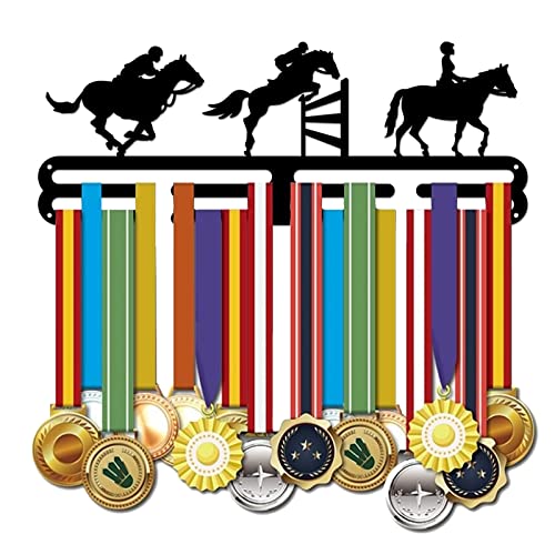 SUPERDANT Horsemanship Medal Crochets Equestrian Hurdlesmedal Medal Holder Accueillir pour 60+ médailles Crochets Muraux en Fer Noir pour Porte-Médaille Affichage Tenture Murale Cover