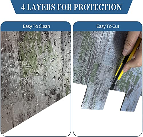Xuaniny Peel And Stick Tile Backsplash Subway Self-Adhesive Metal Wood Tile Aluminum Wall Sticker, Stick On Kitchen Backsplash, Bathroom Vanities (12"X12") (5, Light Silver Green) #TOP4