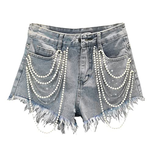Short en jean taille haute femme bleu décontracté sans ceinture taille M