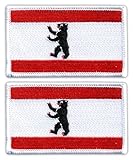 Set mit 2 Stück – Flagge von Berlin – Schwarz VeIcro/Klettverschluss-Rückseite – gestickter Aufnäher/Abzeichen/Emblem
