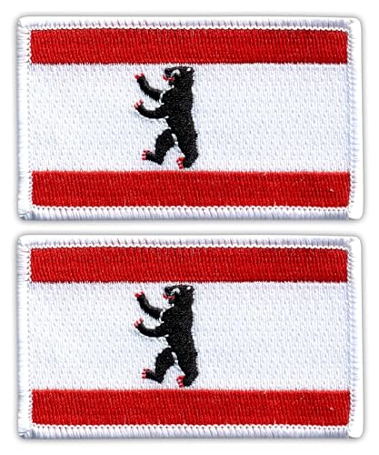 Set mit 2 Stück – Flagge von Berlin – Schwarz VeIcro/Klettverschluss-Rückseite – gestickter Aufnäher/Abzeichen/Emblem