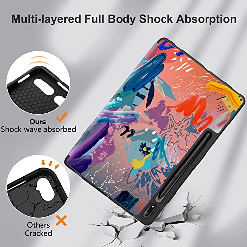 DONGKE Case for Samsung Galaxy Tab S8 Plus 2022 / S7 FE 2021 / S7 Plus 2020 12.4 Inch with S Pen Holder [SM-X800/X806/X808], Ultra Thin Lightweight Trifold Stand + Auto Wake/Sleep, Graffiti - Thumbnail 4