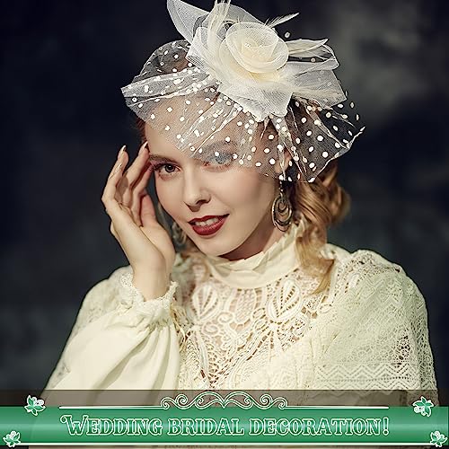 Tigeen 9 Pcs Fascinator for Women Tea Party Hat Headband Cocktail Veil Flower Feather Mesh Derby Hat for Wedding Church (Simple Color,Classic Style) - Thumbnail 5