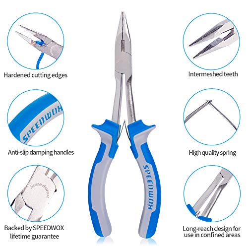 Image of SPEEDWOX Long Reach Long Nose Pliers 6 Inches Mini Wire Cutter Side Cutting Slim Precision Fine Pliers for Hard to Reach Narrow Spaces Serrated Jaws High Leverage Reduce Efforts Non-slip Handles