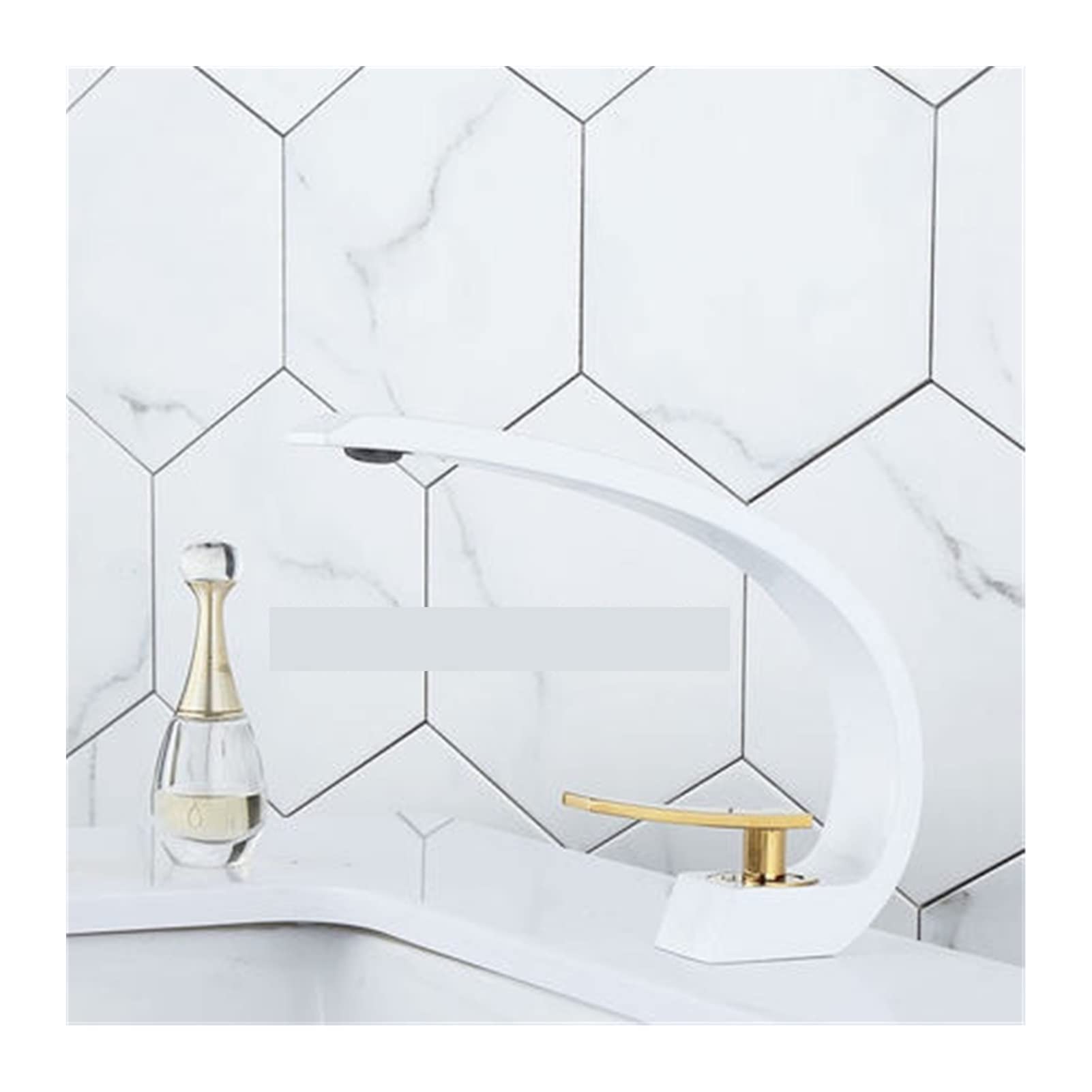 Cudtapi White And Gold Bathroom Faucet Basin Faucet Modern Bathroom Mixer Tap Brushed Gold Wash Basin Single Handle Hole Hot And Cold Waterfall Fauce(White And Gold)