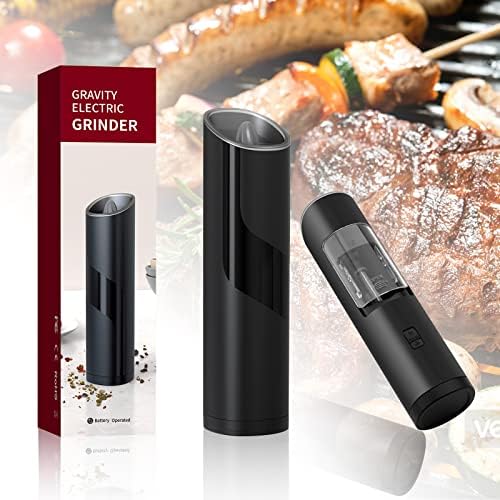 Electric Salt and Pepper Grinder Set, Salt and Pepper Mill Set, Automatic Seasoning Mills Stainless Steel,Adjustable Grind Coarseness, One Touch Operation | Battery Powered, with LED Light, 2 Pack