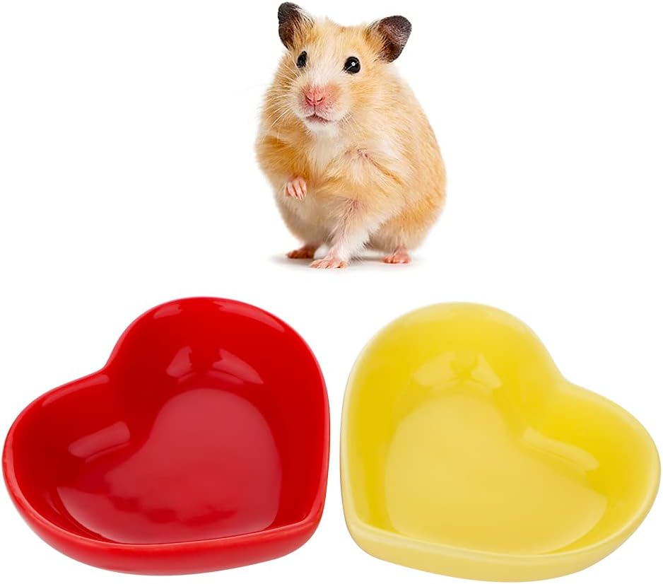 2 Pcs Hamster Food Bowl Hedgehog Ceramic Cute Shape Anti-Turning Food & Water Bowl for Hamster Hedgehog Gerbil Rat Guinea Pig (Yellow…