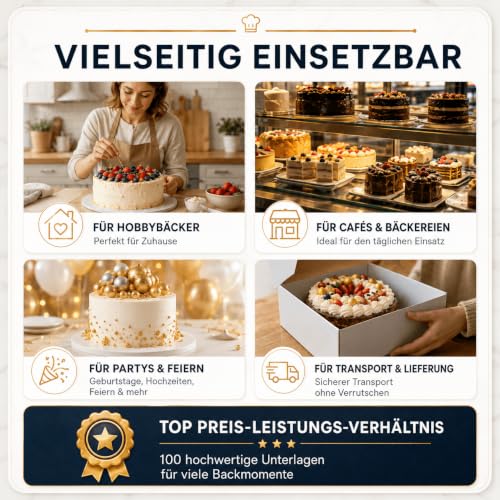 Inoverse 100 Stück Tortenunterlage Rund Ø 28 cm Weiß, Stabile Pappe Cakeboard Beschichtet Einweg Tortenplatte, Karton Kuchenplatte, Pappunterlage Tortenzubehör