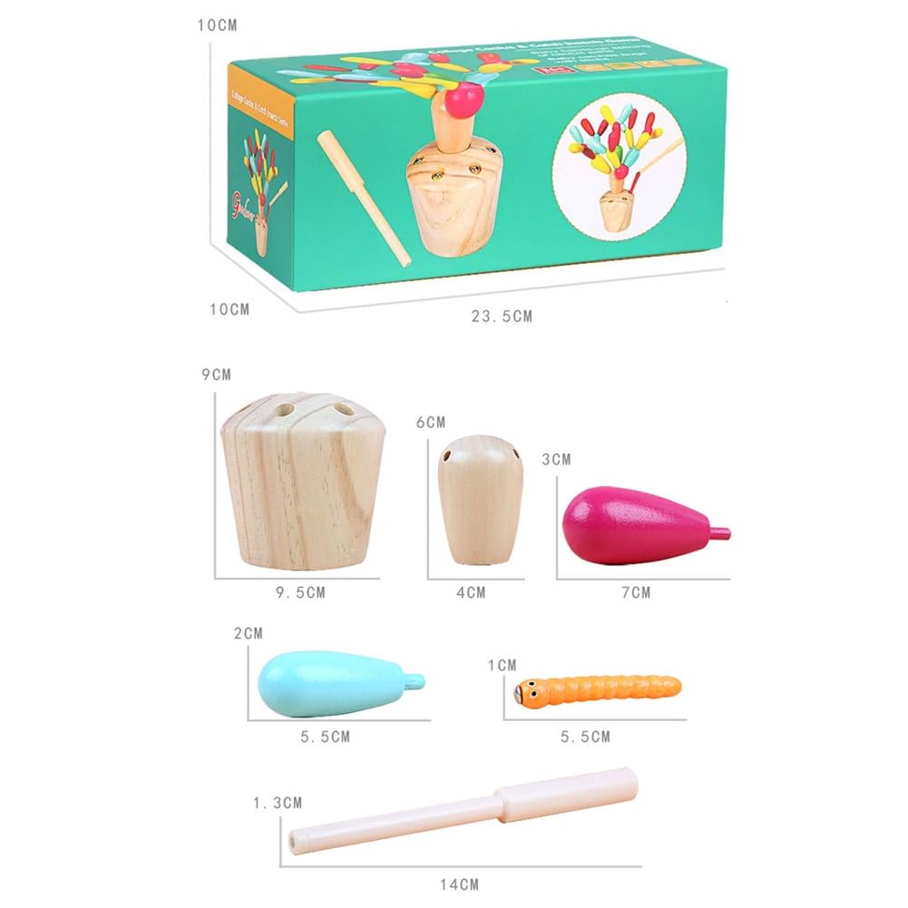 Montessori 2-in-1 Holz Kaktus Stapel- und Insektensammelspiel | Buntes Steckspielzeug-Puzzle, Kleinkind Feinmotorik Hand-Auge-Koordination Lehrreiches Bau-Spielzeug