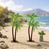 3er Set Modell-Palmen für Modellbau-Landschaft, Miniatur Deko-Palmen aus Kunststoff mit Grünem Blattwerk und Braunem Stamm Diorama, Schreibtisch Wohnraum