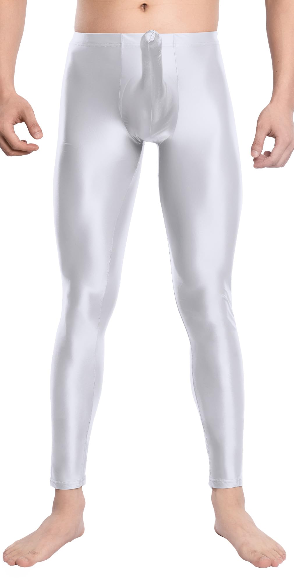 Mens Oil Shiny Glossy Compression Pants Stretchy Nylon Smooth Bulge Pouch Leggings Tights Pants-image-23